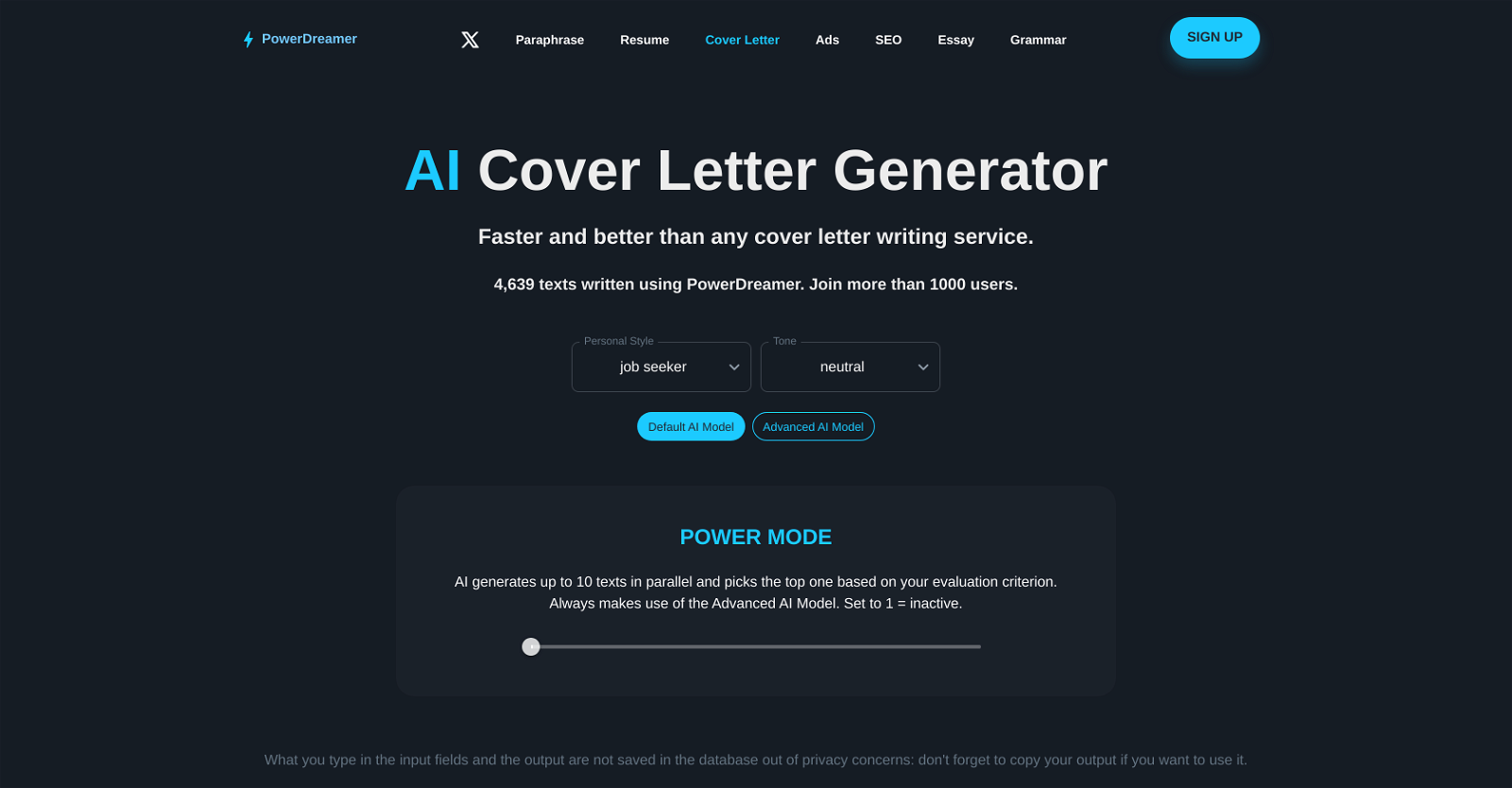PowerDreamer Cover Letters